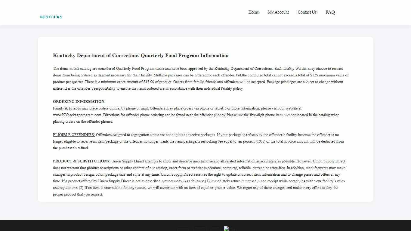 Union Supply Direct - Kentucky Inmate Package - Rules and Regulations